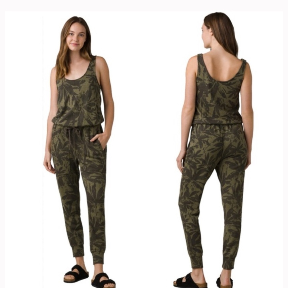 Women’s PrAna Cozy Up Green Jumpsuit Palm Print XL - Picture 2 of 8